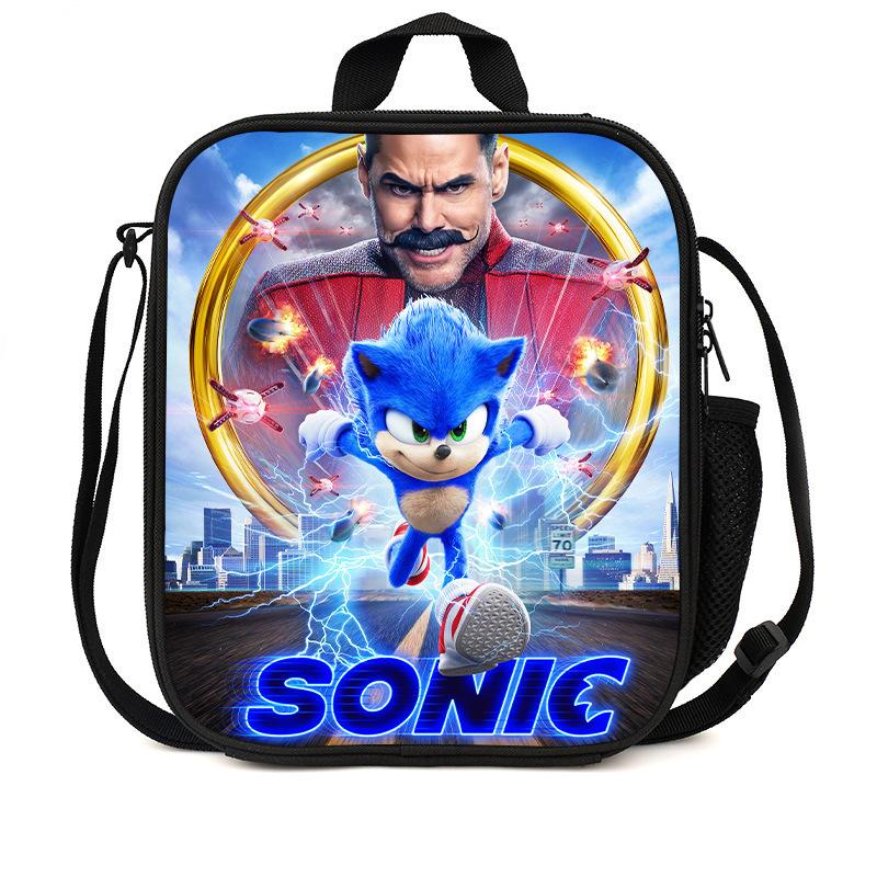 SONIC Student Picnic Bag Oxford Cloth Cartoon Print Shoulder Crossbody Backpack Large Capacity for Boys and Girls