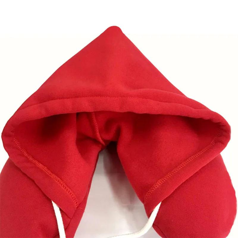 

hooded Travel pillow office U-shaped neck protection nap pillow car seat pillow with hat lightweight and portable memory foam 30x28x9cm червоний