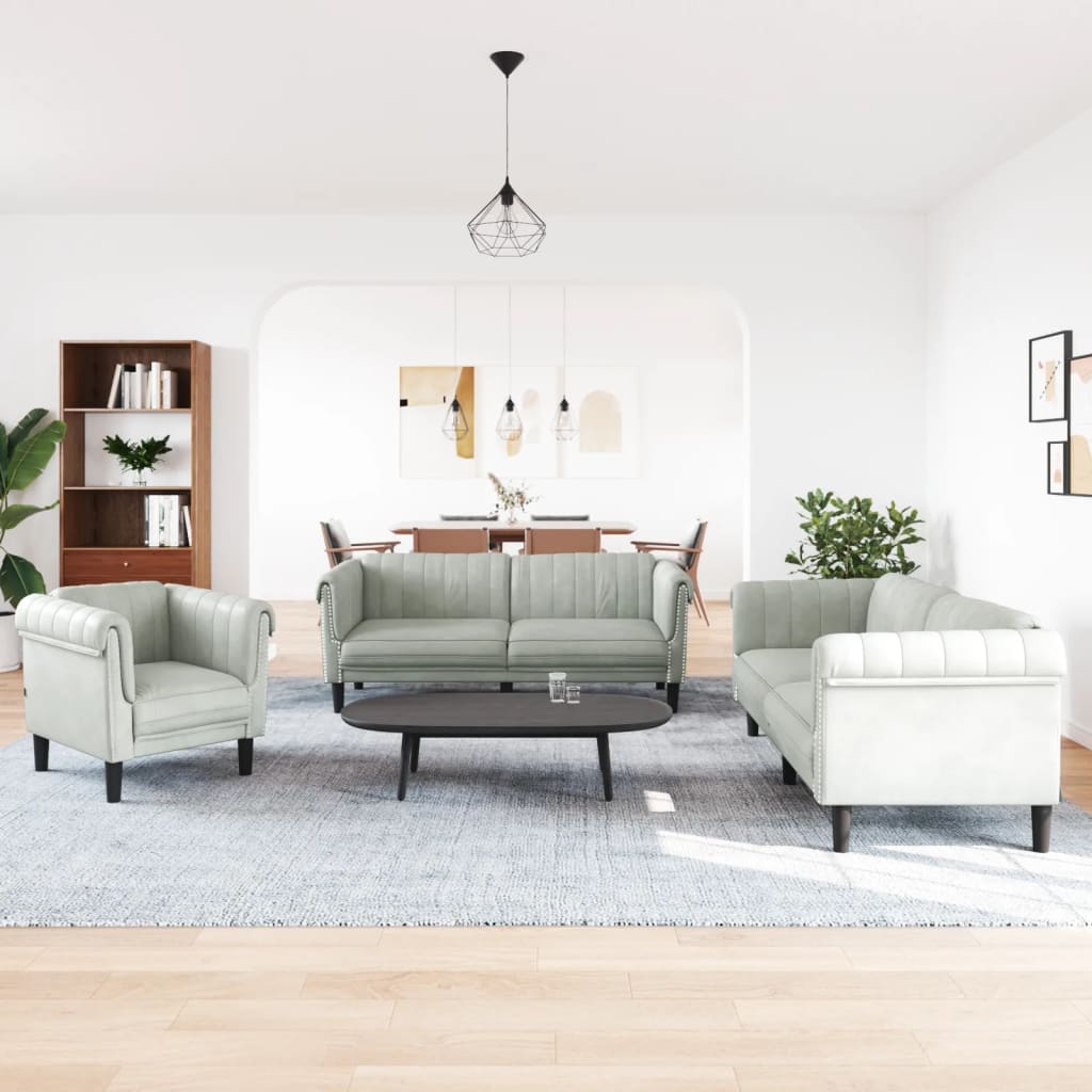 3 Piece Sofa Set Light Grey Velvet