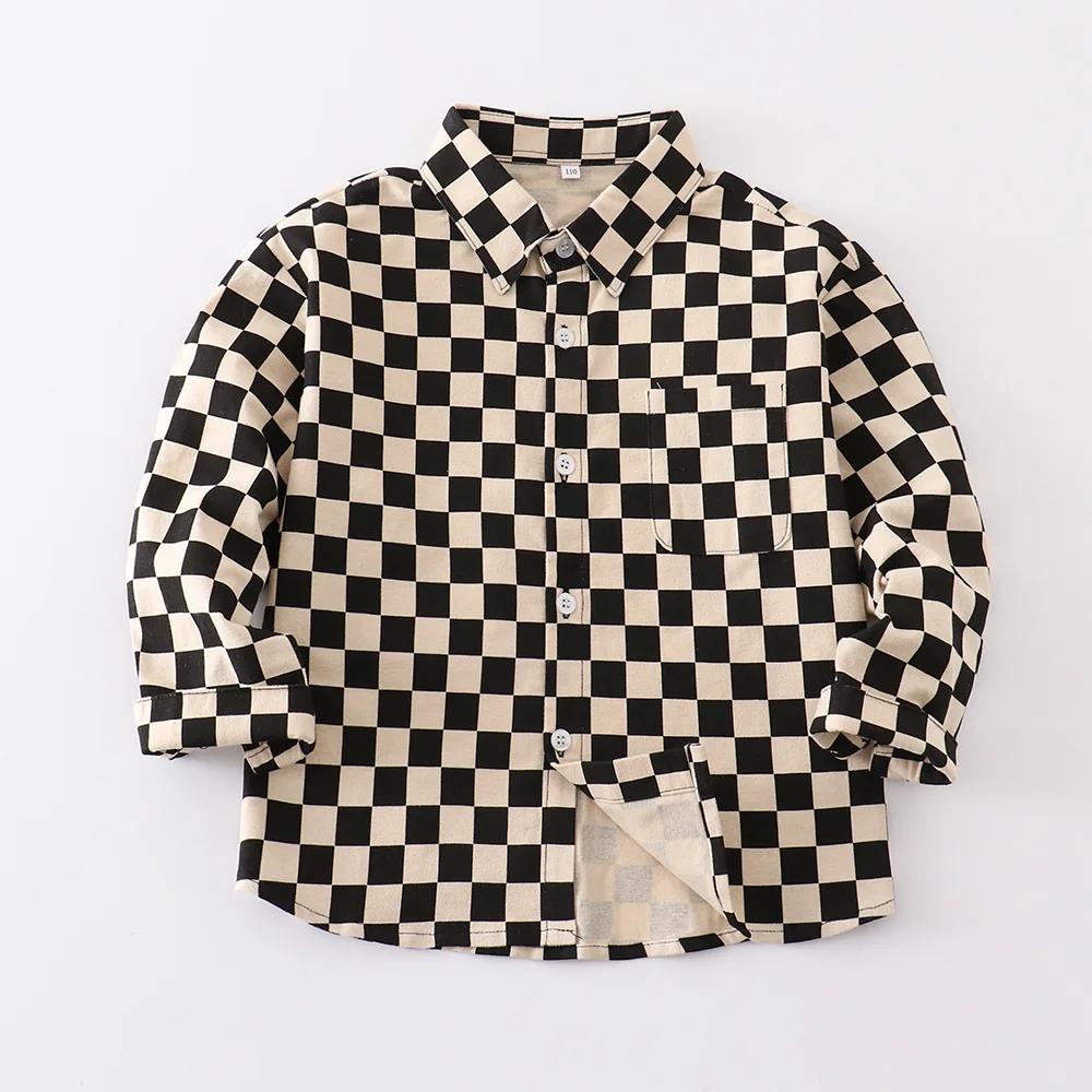 

Подростковая Детская Клетчатая Рубашка с Длинным Рукавом Легкая Стильная Повседневная Блузка для Мальчиков Весна Осень Универсальная Верхняя Одежда Детская Одежда 150cm