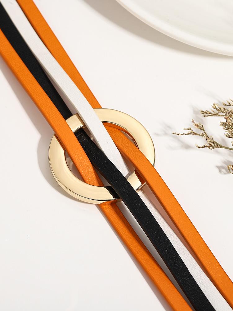 ALLYES Modisches Hohlkreis Wickel Lederarmband für Damen Gothic Punk Mehrlagige Orange Schwarze Armbänder Party Schmuck Geschenke