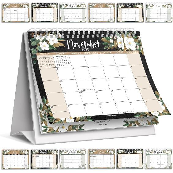 Hadley Designs Small Desk Calendar 2024-2025 Standing Flip – 18-Month Flip Calendar for Desk, Ideal for Office, Home, & Classroom – Cute Monthly Floral 2025-2026