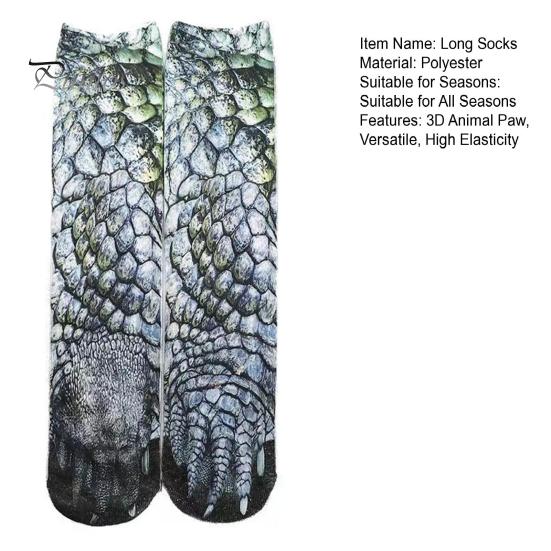 Washable Socks 1 Pair Long 3D Cartoon Animal Paw Print Athletic Soft Comfortable Stretchy Machine Indoor Outdoor