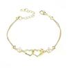 Women Fashion Gold Plated Interlocking Double Heart Zircon Bracelet Thin Double Chain Love Friendship Bracelet Bulk