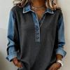 Women's Oversized Collared Sweater – Denim Polo Long Sleeve Knit Top for Winter, Work & Casual Wear