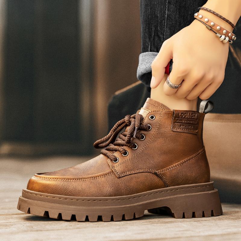 Hot Sale Brown Men's Boots Man Platform Boots botas para hombre Comfort Outdoor Men Motorcycle Boots Casual Lace-Up Ankle Boots