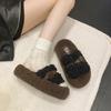 Thick-soled fluffy slippers women wear fleece non-slip Internet celebrities word autumn and winter 2025 new thermal cotton slippers