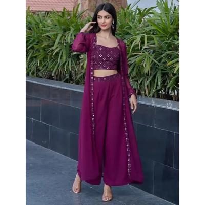 Women Georgette Ethnic Top Palazzo Ethnic Jacket Set Indian Pakistani Party Wear VF-20162