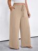 Women High Waisted Wide Leg Pants Casual Elastic Waist Drawstring Loose Fit Solid Color Trousers with Pockets