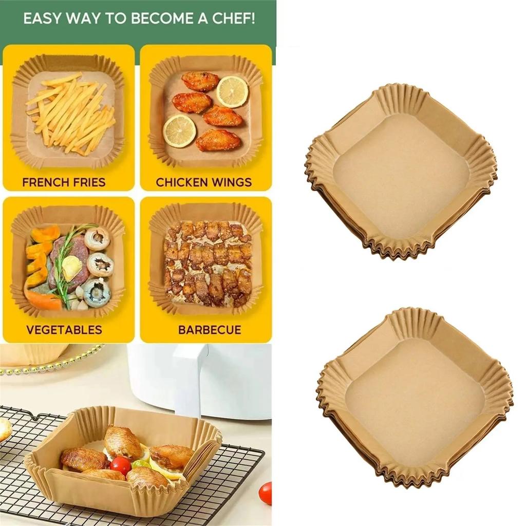50/100Pcs Air Fryer Disposable Paper Square Round Baking Paper Barbecue Plate NonStick Mat Kitchen Oven Oil Absorbing Paper Tool