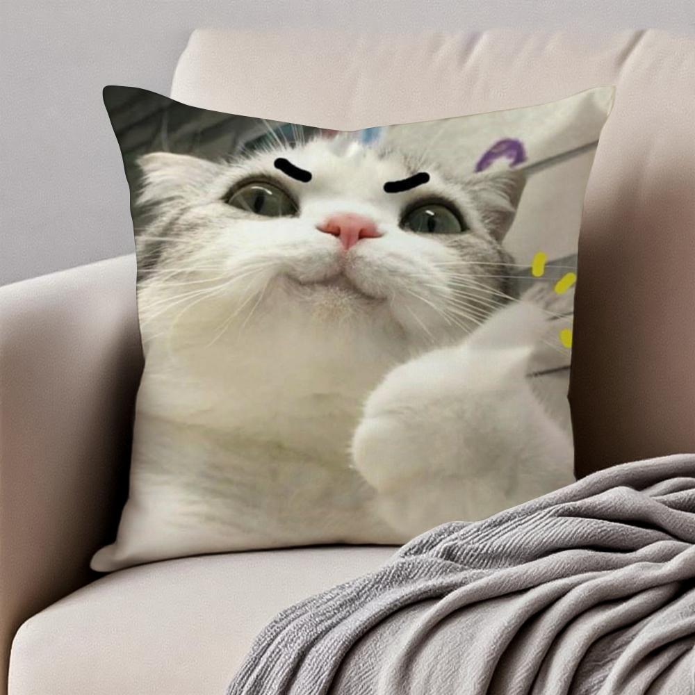 Meme Funny Pet Cat Funny Memes Cushion Cover Pillowcase Antidustmite Invisible Zipper Short Plush Sofa Cushion
