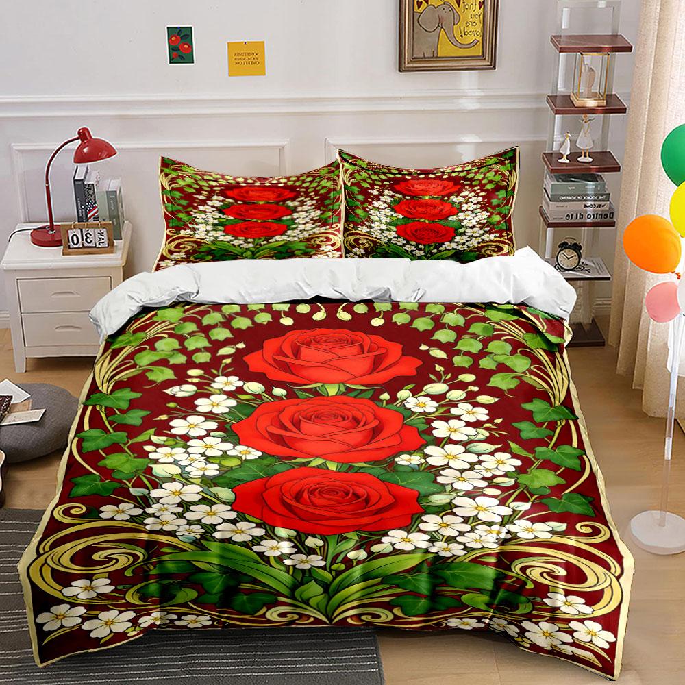 

Red roses and white flowers. Bedding sets Duvet cover sets Duvet covers Pillowcases(1 * Duvet Cover 2 * Pillowcases, without duvet insert) 135x200cm