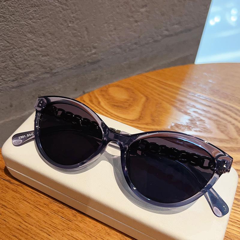 Vintage Cat Eye Sunglasses Women For Men  Sun Glasses Luxury Brand Designer Popular Punk Flower Chain Leather Eyewear Uv