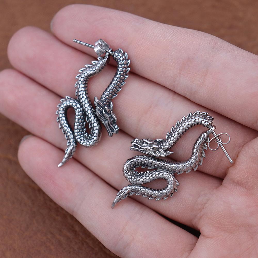 Fashion Chinese Dragon Earrings Stainless Steel Unique Handsome Loong Ear studs for Women Gift Vintage Male Jewelry Accessories