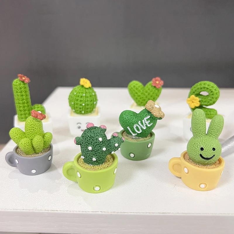 For 4Pcs/set Resin Succulent Cactus Mini Green Plant Bonsai Small Tree Pot Car Office Home Living Room Decoration Wedding Party