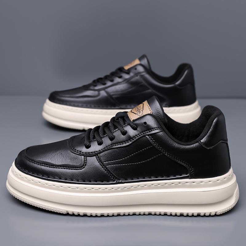Fashion British Style Comfy Thick Bottom Board Shoes Outdoor Antiskid Skate Shoes Fashion Lace-Up Designer Mens Casual Leather Shoes