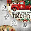 Vintage Red Truck Metal Sign, Christmas Tree Circular Iron Decor for Bar Cafe