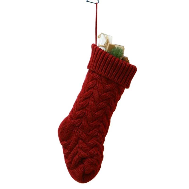 1pc Christmas Knitted Stockings Festival Gift Bag Fireplace Xmas Tree Hanging Ornaments Decor Red White Christmas Sock