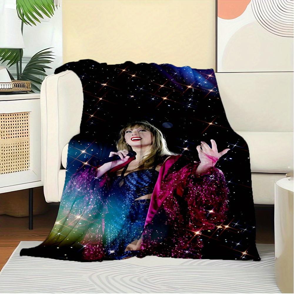 1pc Taylor Swift Digital Print Flannel Blanket - Contemporary Style, Suitable for All Seasons, Perfect for Home, Travel, or Camping - Machin