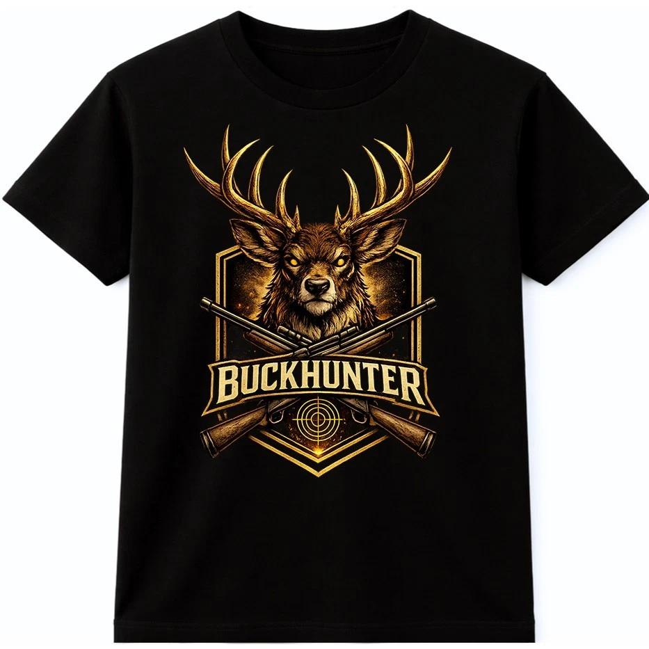 Deer Hunting T Shirt Buck Antlers Crossed Rifles Hunter Outdoor Graphic Tee M