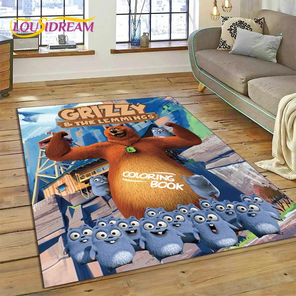 Cartoon Grizzy and The Lemmings Koberec Koberec do ložnice Obývací pokoj Dekorace domácí pohovky, Dětská hra Velká dekorační podložka na podlahu Dárek