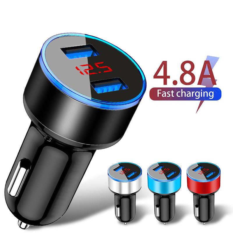 Car Chargers 2 Ports Fast Charging For Samsung Huawei Iphone 7 8 Plus Xiaomi 10 Universal Aluminum Dual Usb Car-charger Adapter