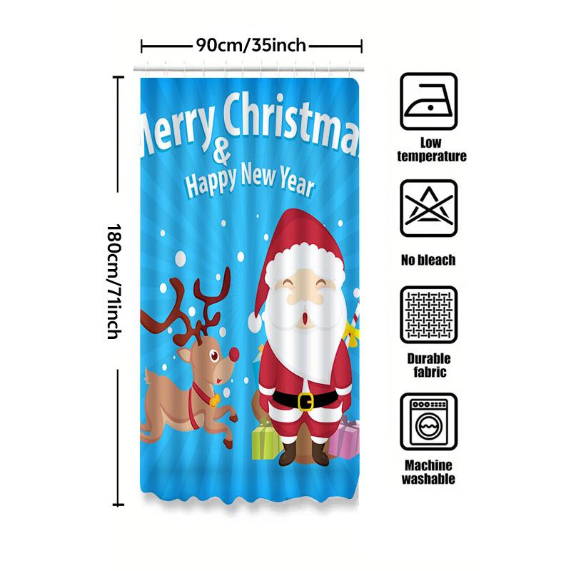 Tu Christmas Shower Curtain Festive Holiday Decor Reindeer Santa Claus Pattern Bathroom Decor Merry Christmas Gift Xmas Home Tex