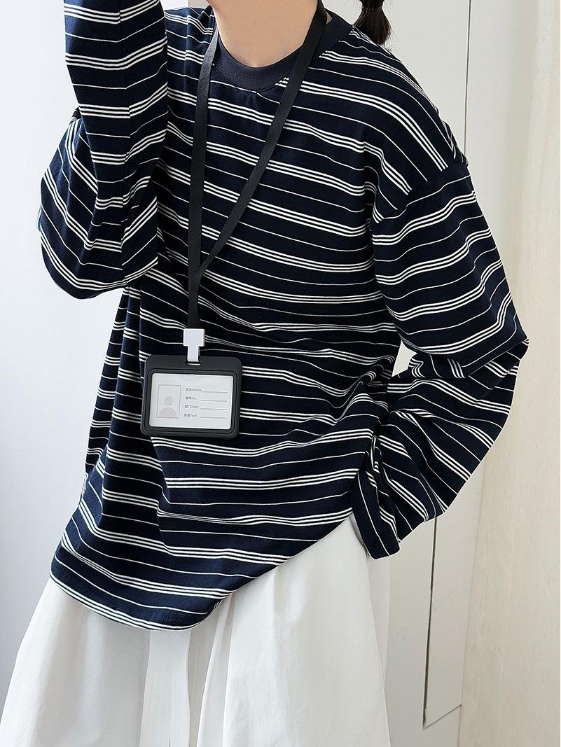 

LUXI Women s Retro Color Block Stripe Long Sleeve T-Shirt - Autumn Round Neck Top One Size