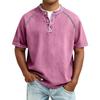 Men's Vintage Washed Henley T-Shirt Casual Solid Color Short Sleeve Tops Breathable Button Placket Tee for St… More