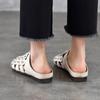 Johnature Genuine Leather Round Toe Flat Slippers Hollow Out Soft Soled Outdoor Slides Women's Slip-on Sheos