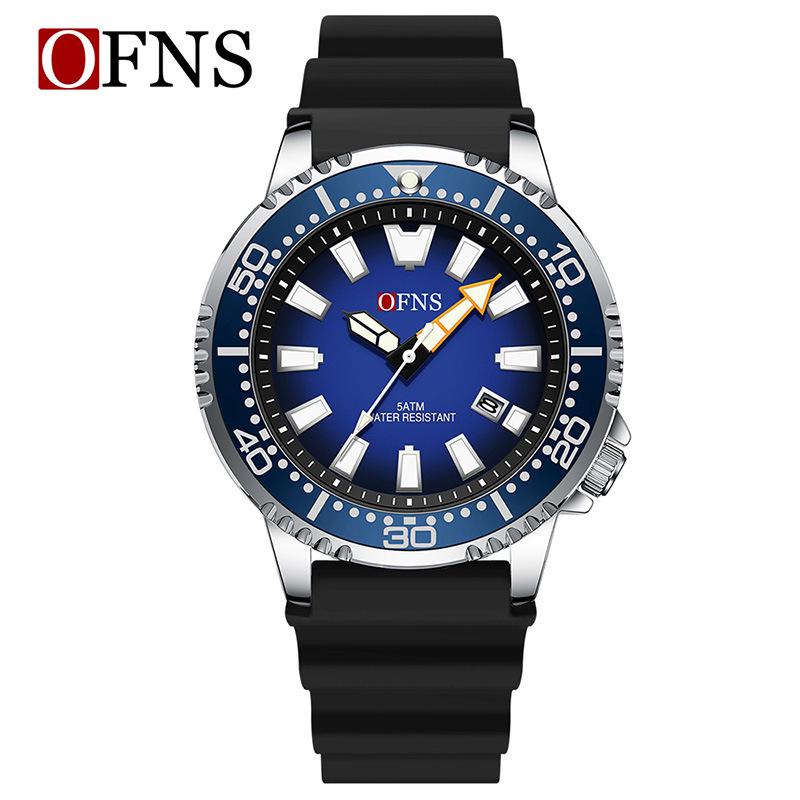Oufannishi Waterproof Quartz Men's Watch with Luminous Dial, Rotating Bezel, and Calendar