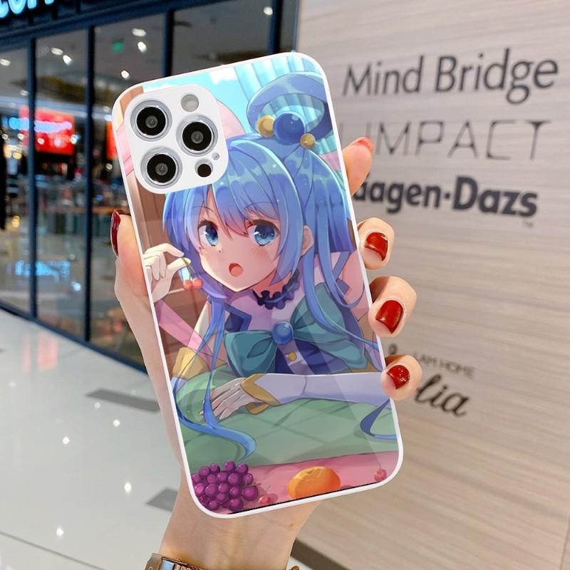 Husă de telefon drăguță Konosuba Anime Girl pentru IPhone 14 13 12 11 Pro Max X XR XS 8 7 Plus Husă de telefon din sticlă lichidă
