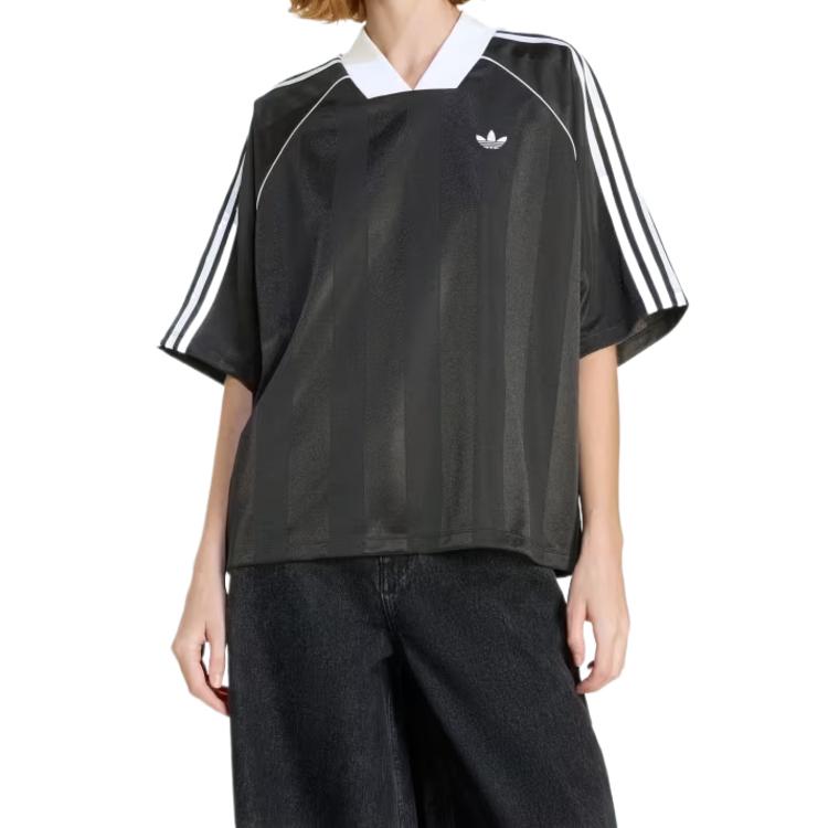 adidas Originals 3 Stripes Jacquard Knit V-Neck T-Shirt Women Tops KD2904