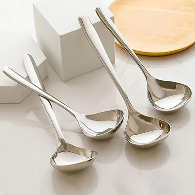 1 Pcs Stainless Steel Spoon, Kitchen Use Thickened Long Handle Spoon, Porridge Soup Hot Pot Spoon, Restaurant Cutlery