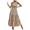 Women's Single Shoulder Bohemian Floral Dress Beach Vacation Hem Long Dress