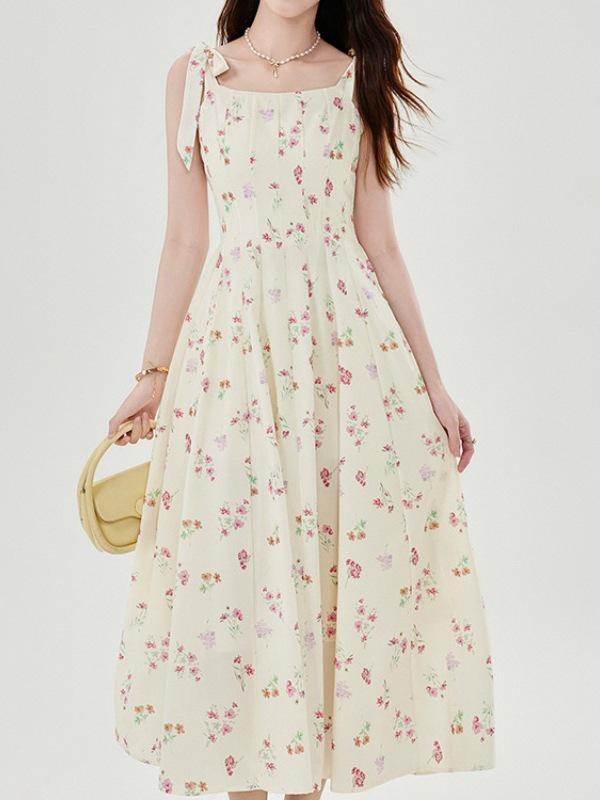 Women's Summer Pink Mori Style Sleeveless Long Camisole Dress - Fairy Beach Vacation