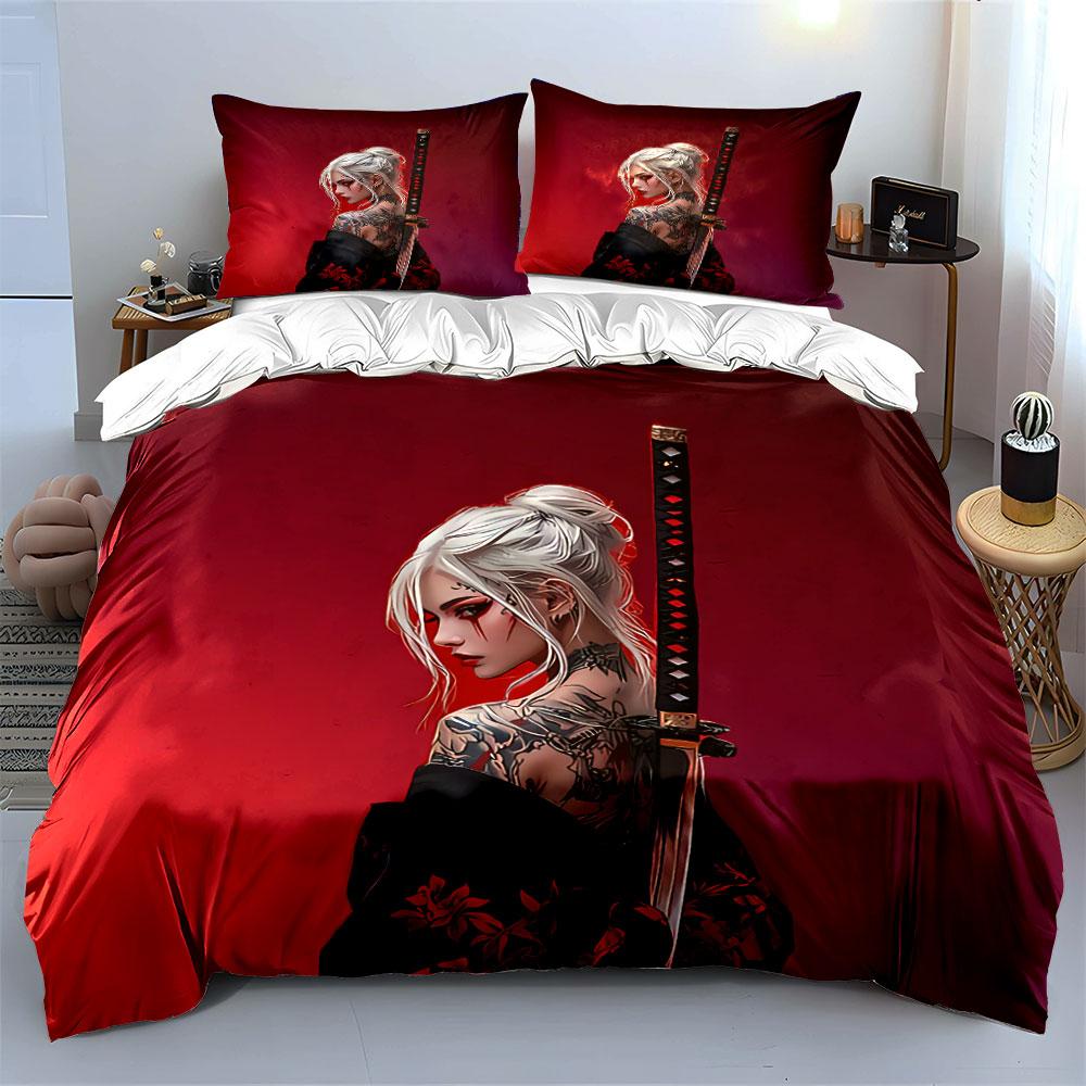 Tattooed Warrior with Sword Bedding Duvet Cover Set Duvet Cover Pillowcases  (1*Duvet Cover 2*Pillowcases, without duvet insert)