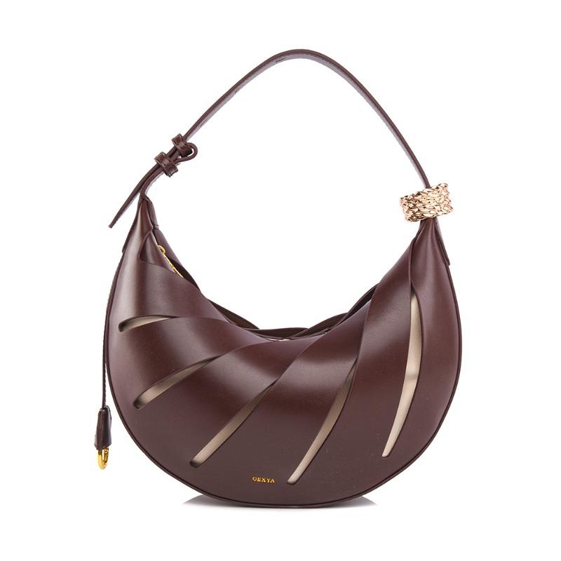 

Shoulder bag New niche portable crescent bag Fashion design sense bag Women s shoulder underarm bag Women s темный кофе