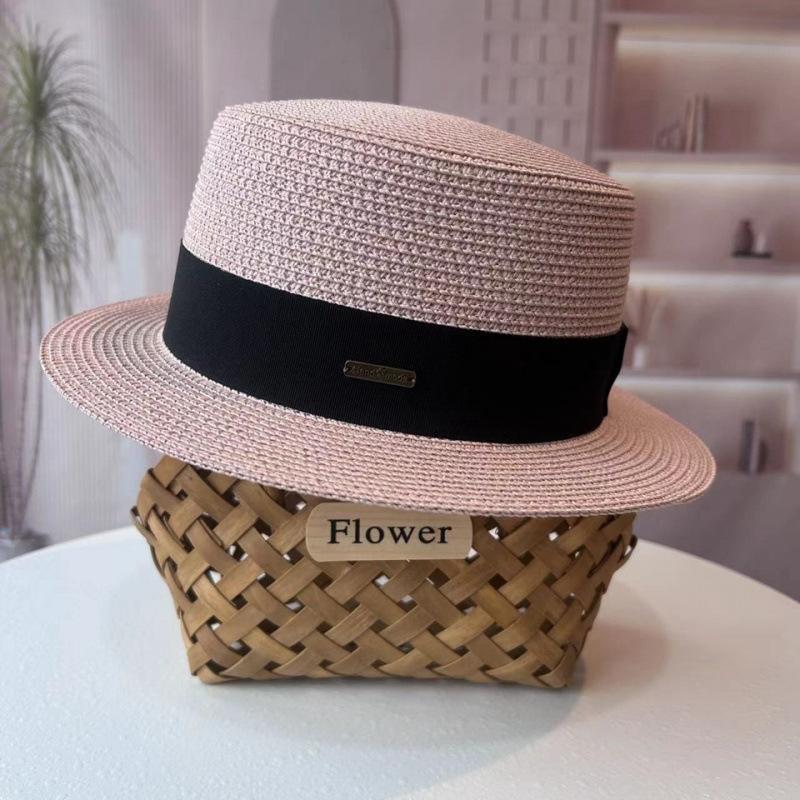 Flat Top Hat Women's Summer Vacation Seaside Panama Hat Flat Edge French Beach Hat Braided Sunshade Sunscreen Top Hat