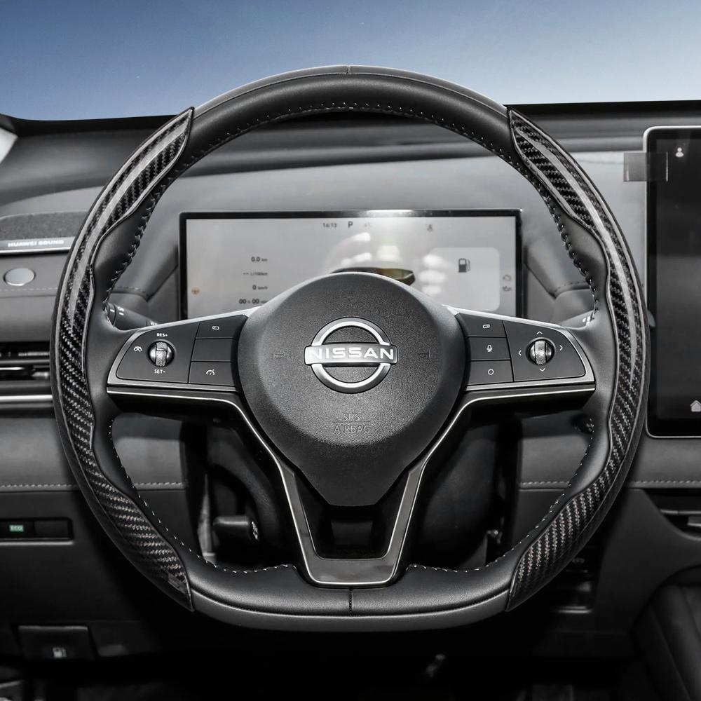 Suitable for Nissan Carbon Fiber Texture Steering Wheel Cover with Segmented Quick-Release Design, Durable, for Rogue X-Trail Kicks Qashqai Sentra Al