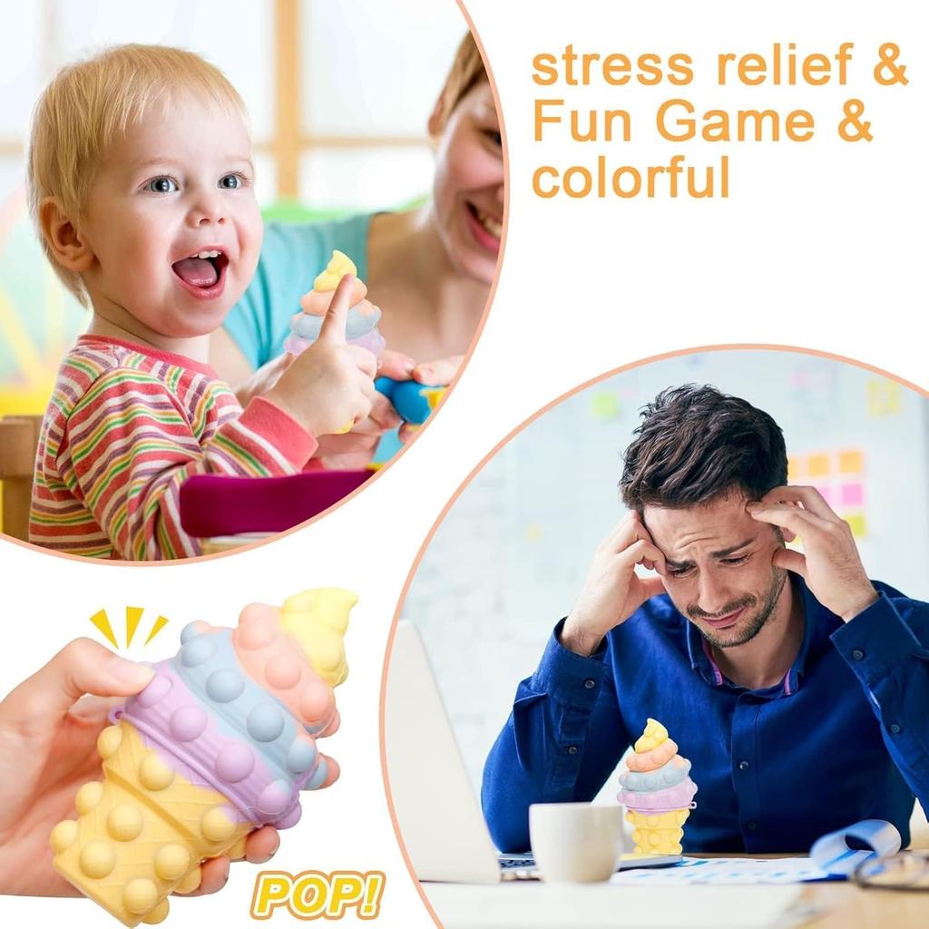 3D Ice Cream Fidget Toys, Sensory Pop Stress Ball Sensory Anxiety Stress Reliever for Teens Adults Presents Girls Boys Toddler