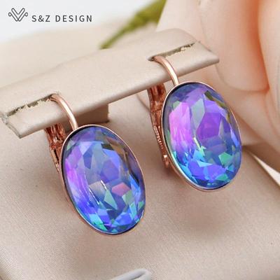 Fashion Oval Egg Shape Imitation Tourmaline Drop Earrings For Women Wedding Rose Gold Color Eardrop Jewelry