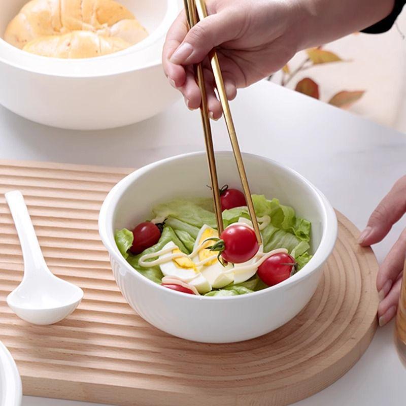 High-Quality White Bone China Double Ear Noodle Bowl – Stylish, High-Temperature Resistant, Deep Plate for Young People