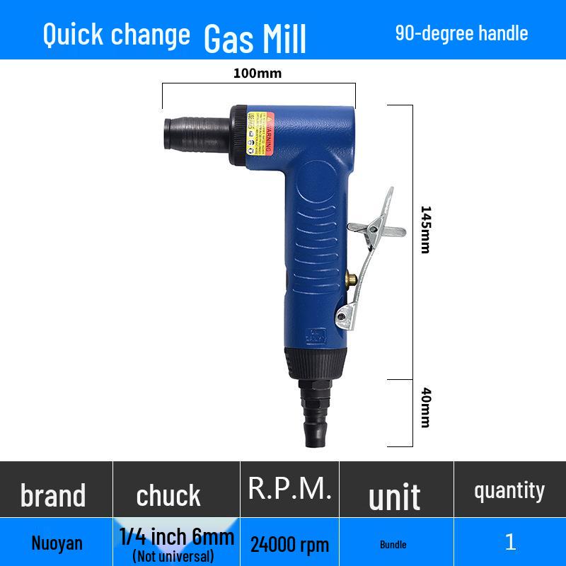 Pneumatic Quick-Change Air Grinder: Right Angle/Straight Shank, Small Engraving/Inner Circle Polisher, 6mm