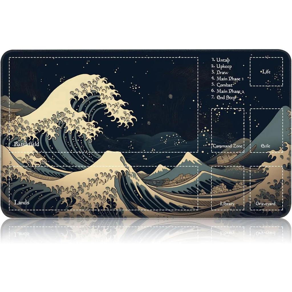 1pcs The Great Wave Off Kanagawa Zoned Mtg Playmat Large Locking Edge Nonslip Rubber Desk Mat For Tcg Commander Game