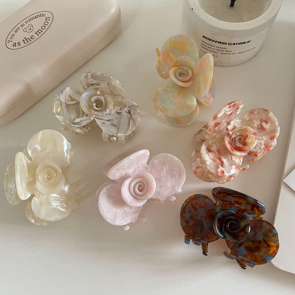 French Style Flower Hair Claw Colorful Camellia Hairpin Cute Acetic Acid Hair Clip  Travel