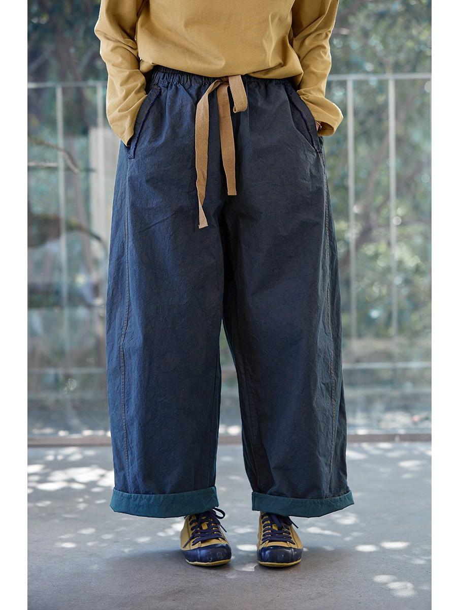 

Spring Retro Loose Grey-Blue Elastic Waist Casual Straight-Leg Trousers (Plus Size) Medium морская волна