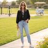 Women's Long Sleeve V Neck Pullover Blouse Loose Fit Casual Top