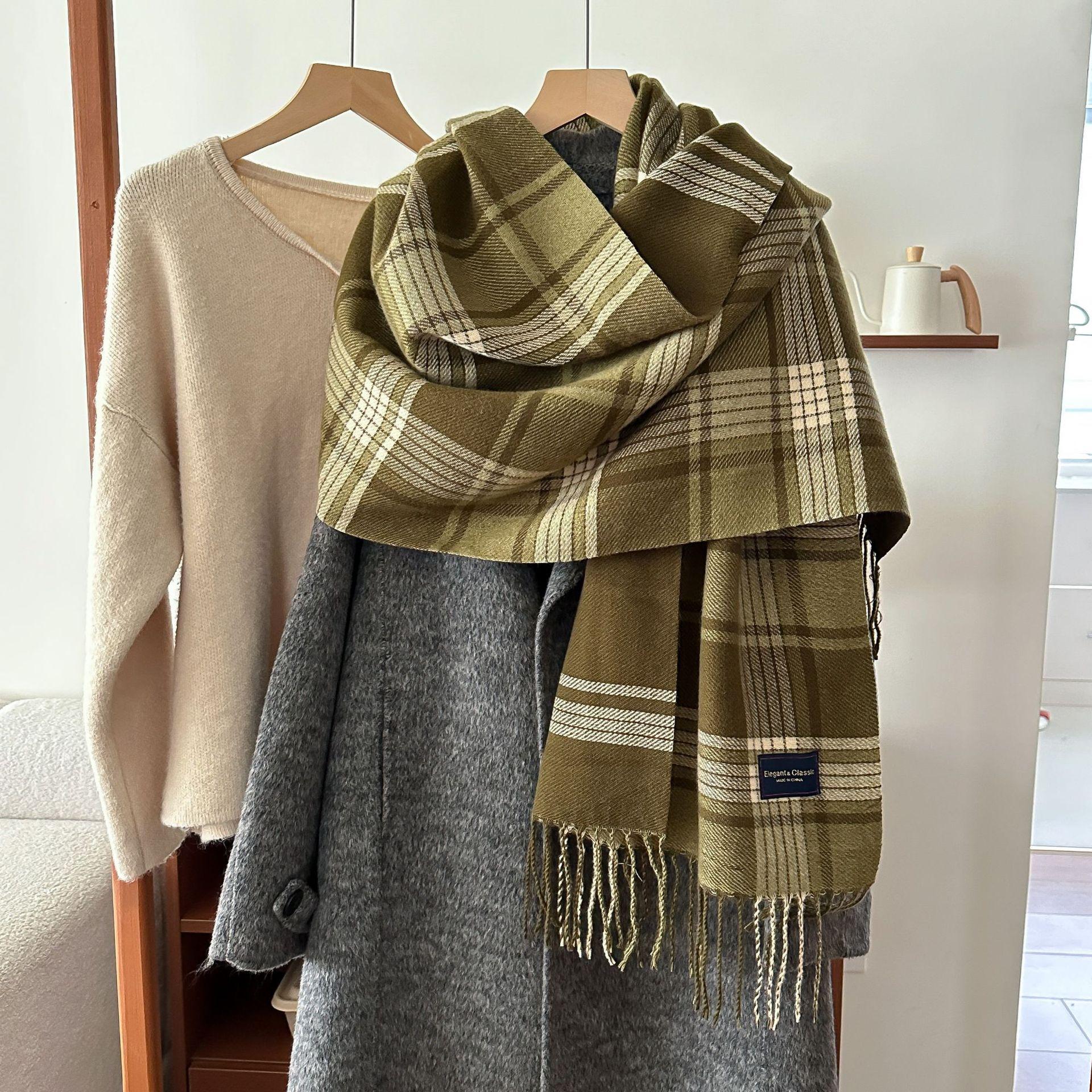 

Осенний новый универсальный полосатый клетчатый шарф-шаль из имитации кашемира с цветными блоками для мужчин и женщин, теплый и утолщенный шарф 54*205cm