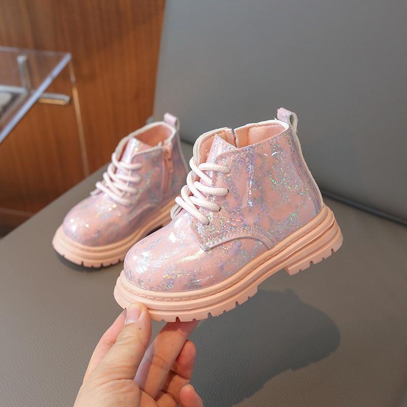 

Girls Leather Boots Princess Style Kids Casual Boots Round Toes 2025 Fashion Children Short Boots Side Zipper Shiny Soild Color 21 розовый